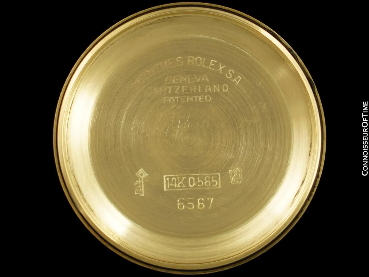 1966 Rolex Oyster Perpetual Classic Vintage Mens Watch, Ref. 6567 - 14K Gold