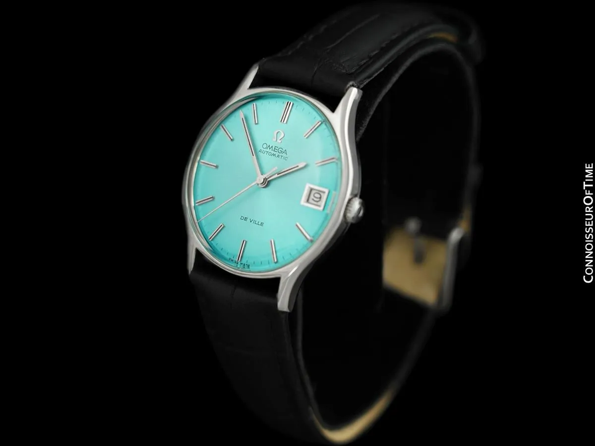 1970 Omega De Ville Vintage Mens Automatic Watch with Tiffany Blue Dial - Stainless Steel