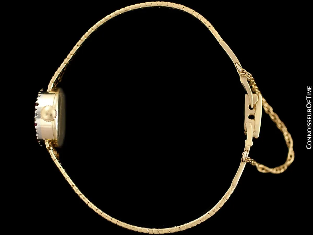 1970's Rolex Vintage Ladies Dress Bracelet Watch - 14K Gold, Diamonds & Rubies