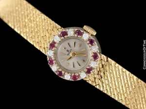 1970's Rolex Vintage Ladies Dress Bracelet Watch - 14K Gold, Diamonds & Rubies