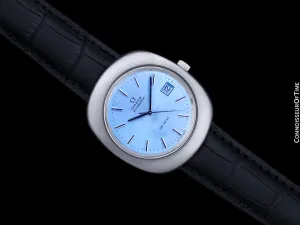 1973 Omega De Ville Vintage Mens Jumbo Automatic Watch with Turquoise Tiffany Blue Dial - Stainless Steel