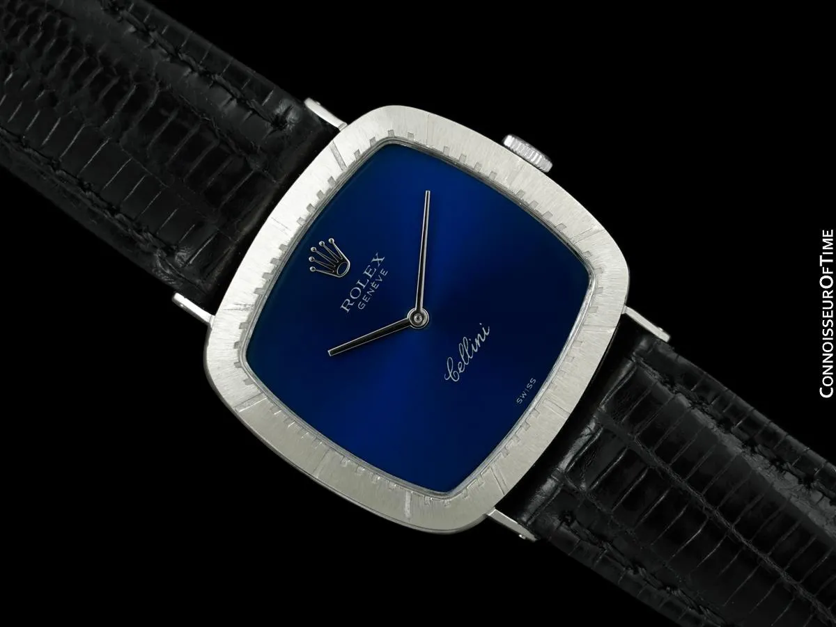 1973 Rolex Cellini Vintage Mens Midsize Handwound TV Watch, Ref. 4084 - 18K White Gold