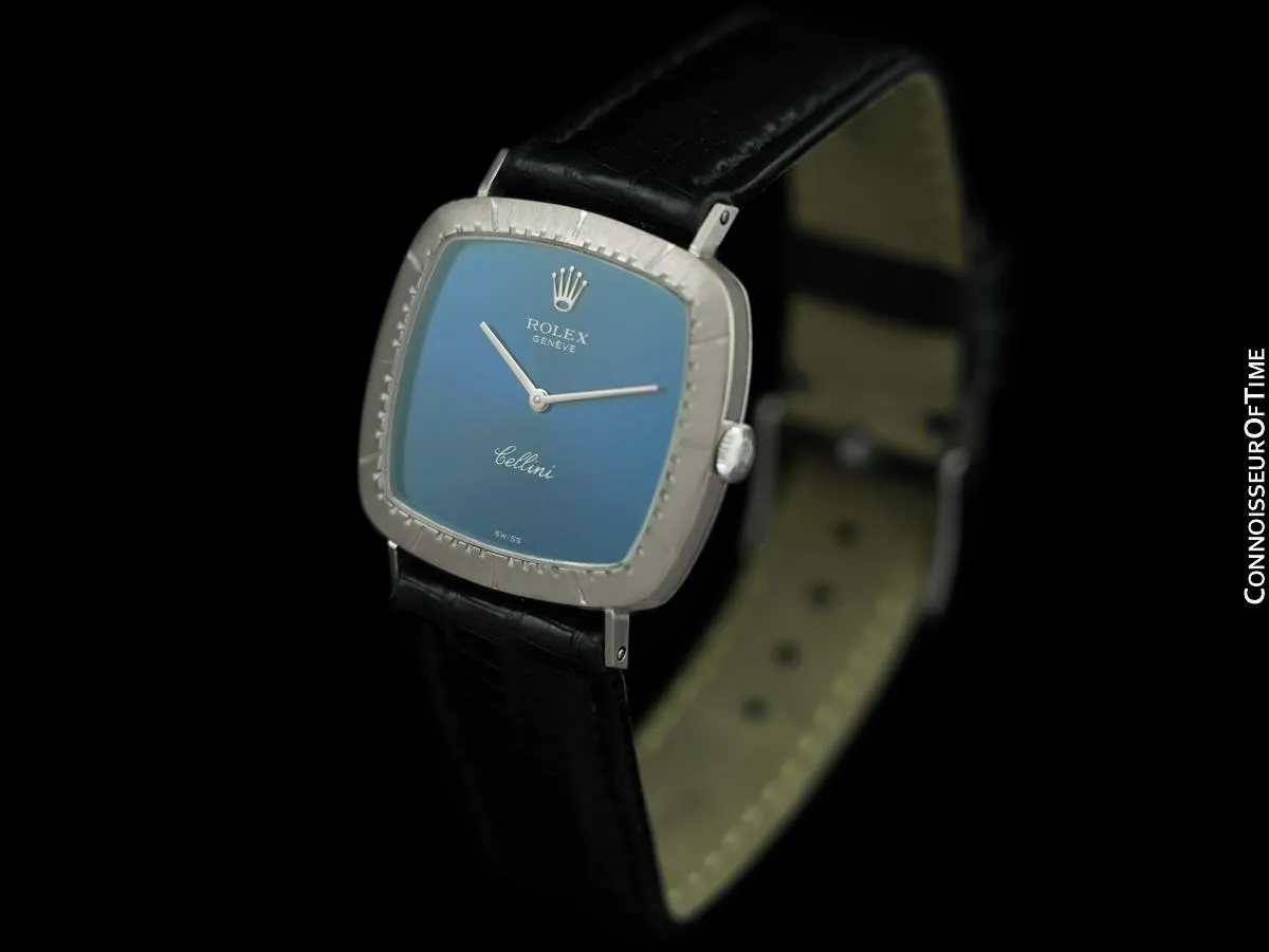 1973 Rolex Cellini Vintage Mens Midsize Handwound TV Watch, Ref. 4084 - 18K White Gold