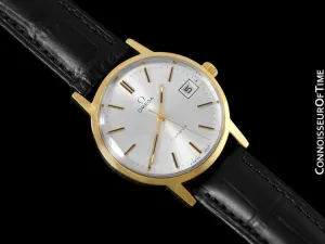 1974 Omega Geneve Vintage Mens Watch, Quick-Setting Date - 18K Gold Plated & Stainless Steel