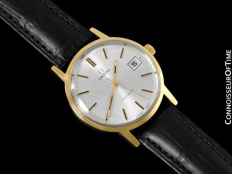1974 Omega Geneve Vintage Mens Watch, Quick-Setting Date - 18K Gold Plated & Stainless Steel
