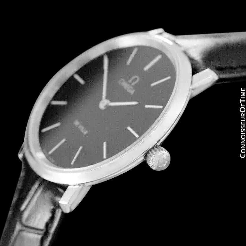 1977 Omega De Ville Vintage Mens Handwound Black Dial Dress Watch - Stainless Steel