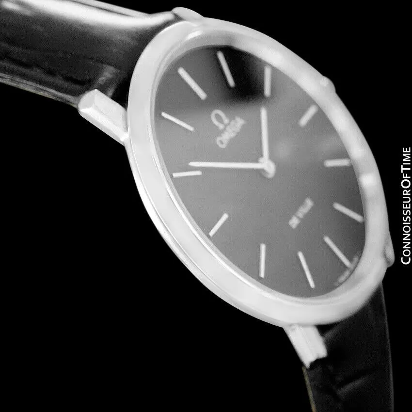 1977 Omega De Ville Vintage Mens Handwound Black Dial Dress Watch - Stainless Steel