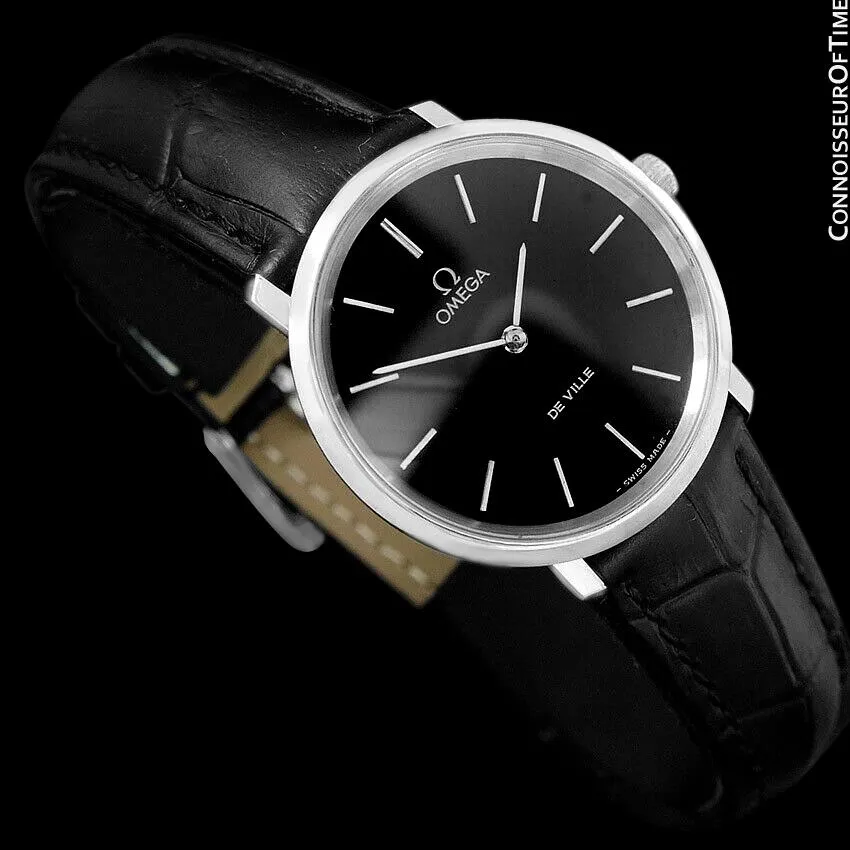 1977 Omega De Ville Vintage Mens Handwound Black Dial Dress Watch - Stainless Steel
