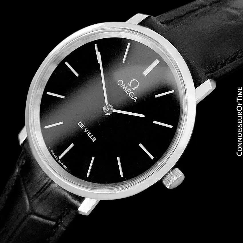 1977 Omega De Ville Vintage Mens Handwound Black Dial Dress Watch - Stainless Steel