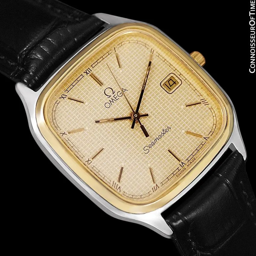 1985 Omega Seamaster Brest Vintage Mens Retro Quartz Watch - Stainless Steel & 18K Gold Plated