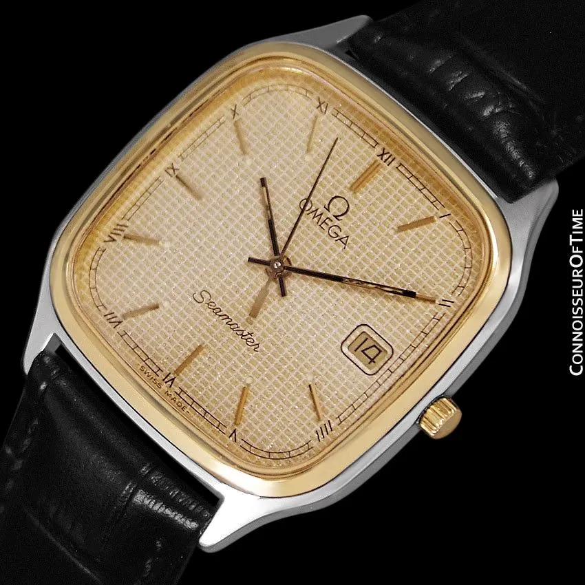 1985 Omega Seamaster Brest Vintage Mens Retro Quartz Watch - Stainless Steel & 18K Gold Plated