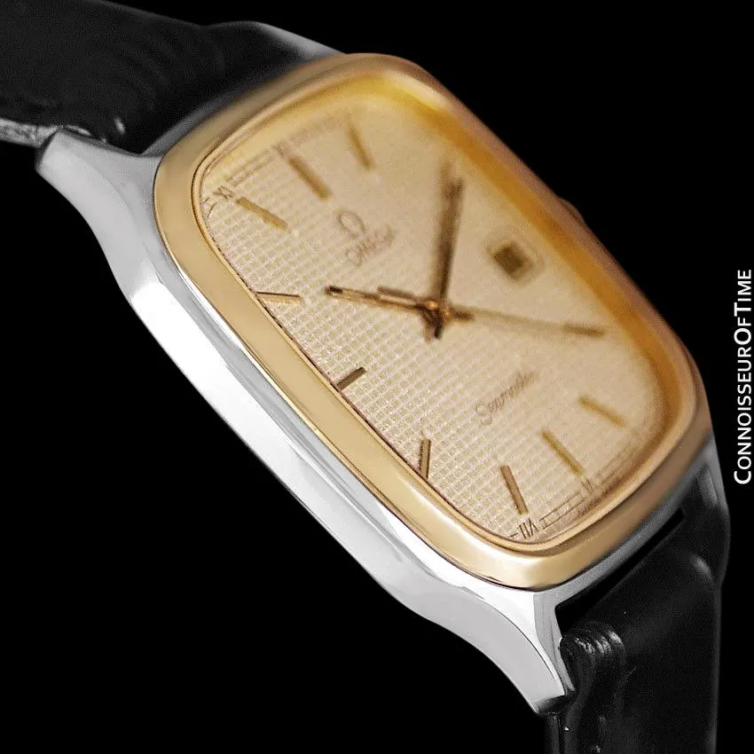 1985 Omega Seamaster Brest Vintage Mens Retro Quartz Watch - Stainless Steel & 18K Gold Plated
