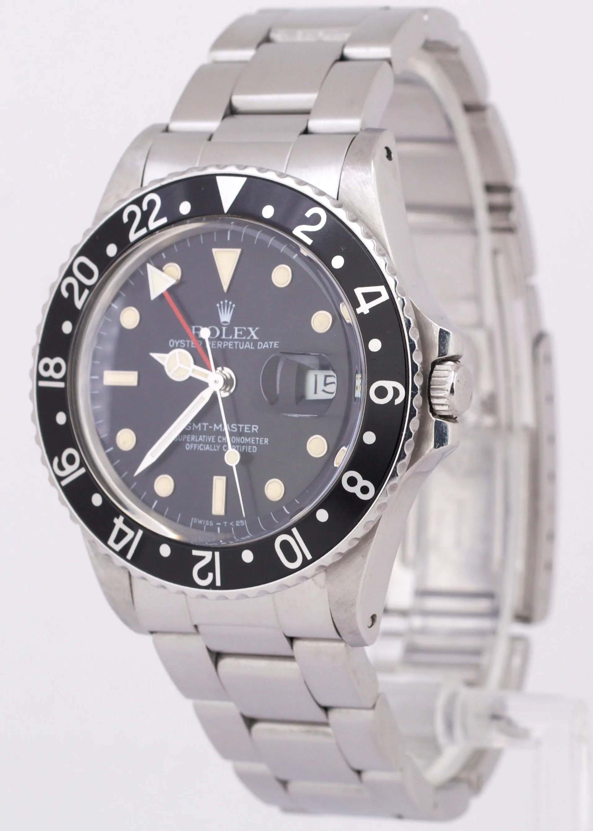 1985 Rolex GMT-Master Black Red PATINA Date Stainless Steel Oyster 16750 Watch