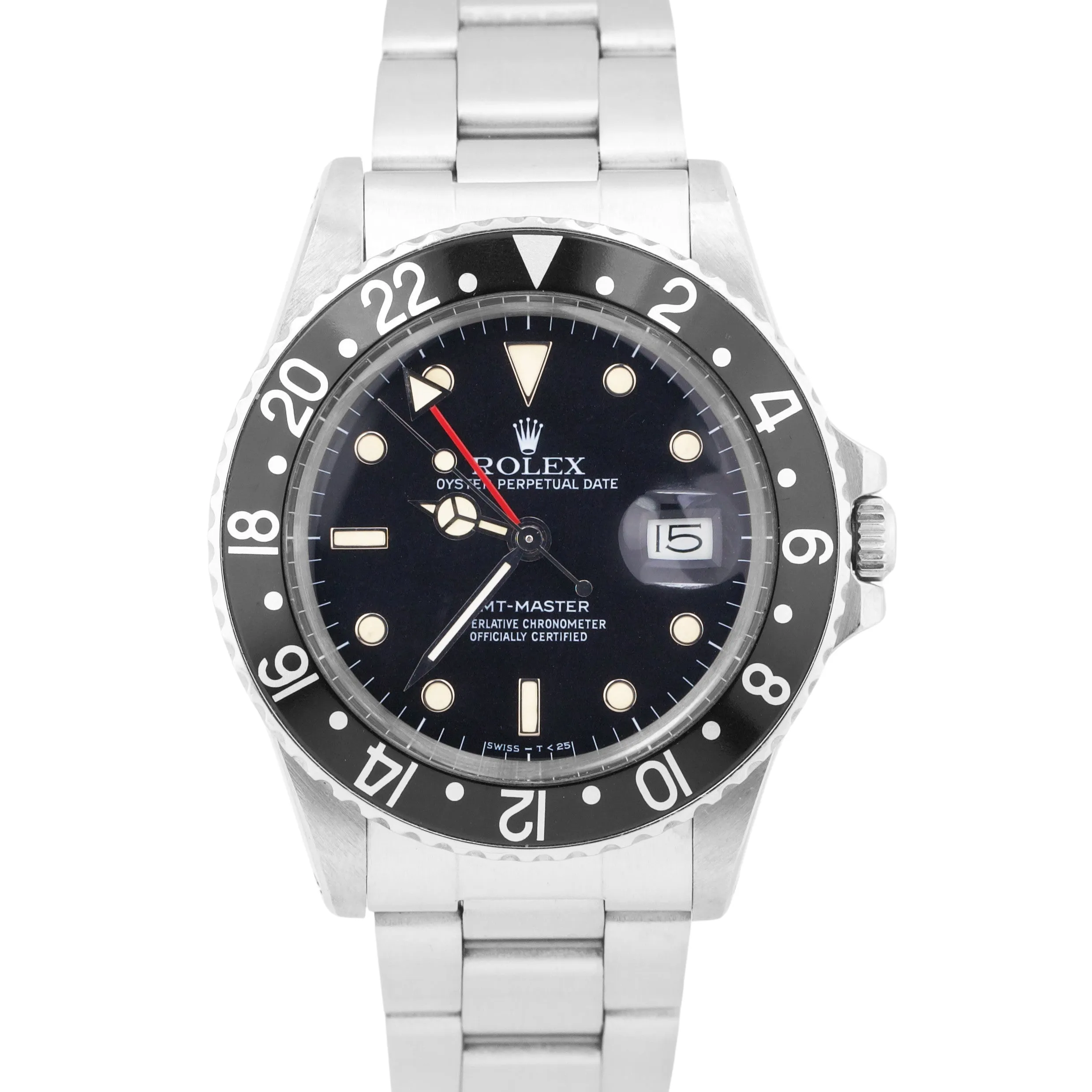 1985 Rolex GMT-Master Black Red PATINA Date Stainless Steel Oyster 16750 Watch