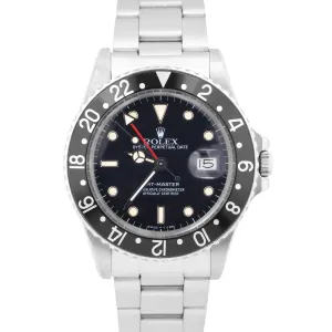 1985 Rolex GMT-Master Black Red PATINA Date Stainless Steel Oyster 16750 Watch