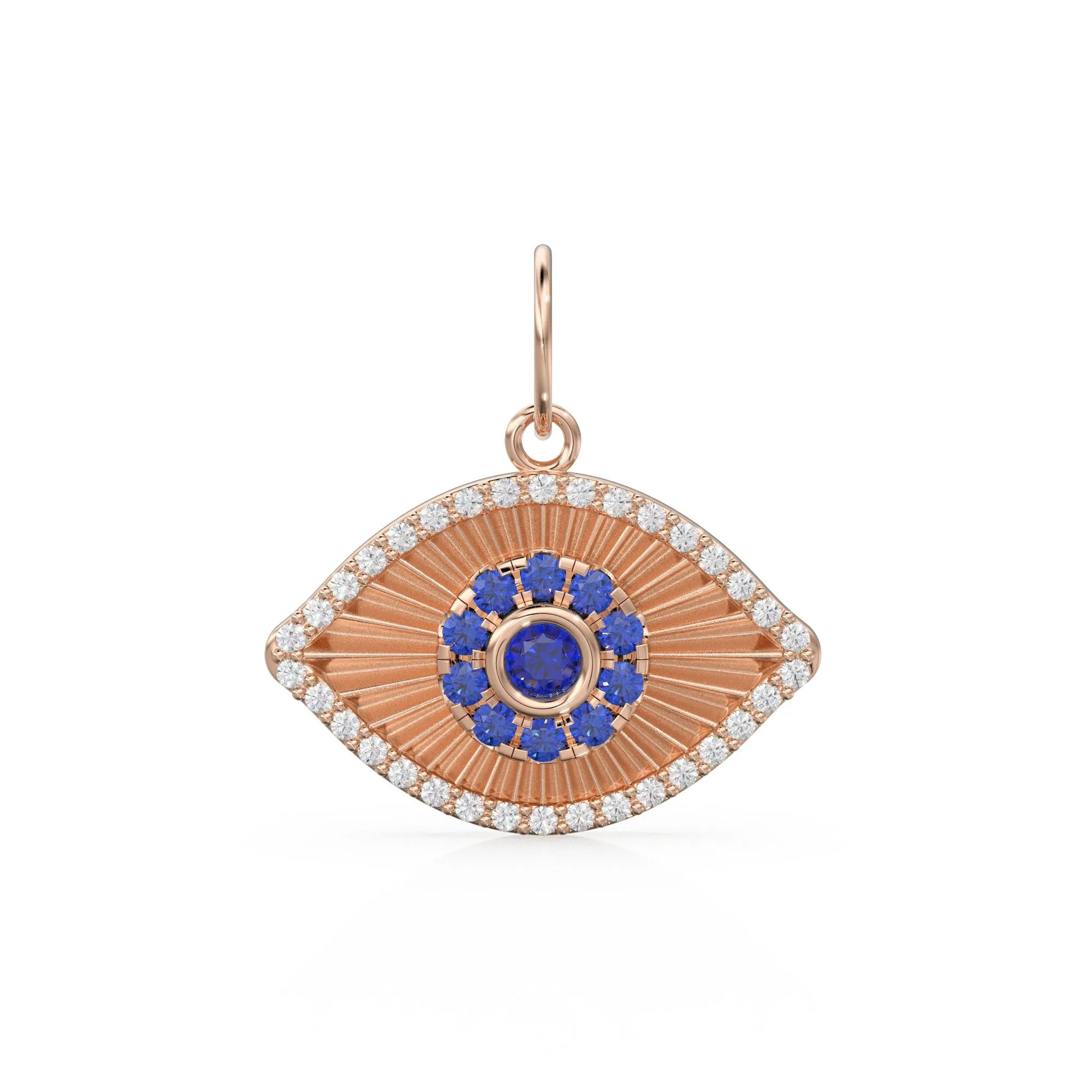 19x15mm Blue Sapphire Diamond 14k Matte Solid Gold Charm Pendant, 18k Evil Eye Charm, Gold Charm Finding, Egyptian Solid Gold Pendant