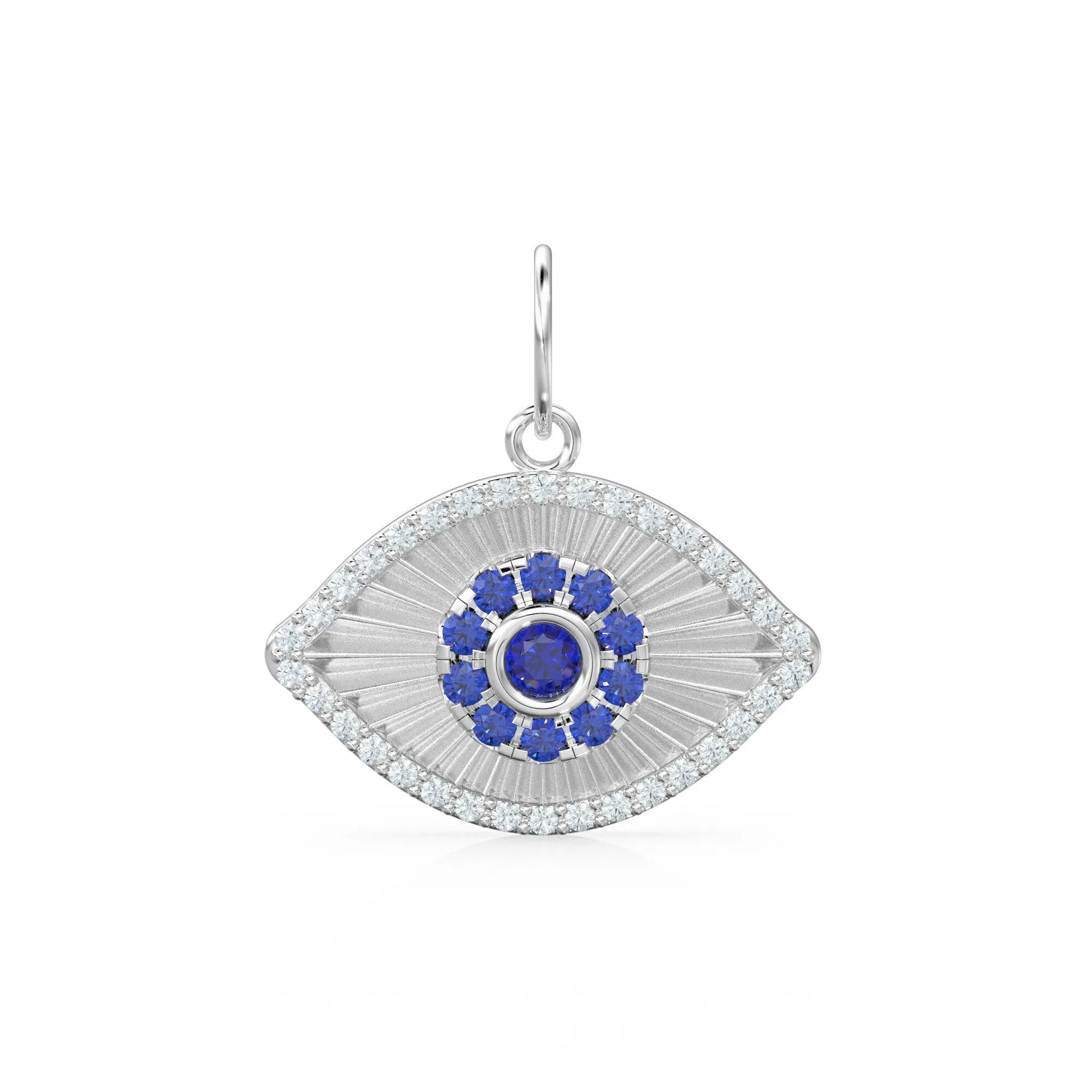 19x15mm Blue Sapphire Diamond 14k Matte Solid Gold Charm Pendant, 18k Evil Eye Charm, Gold Charm Finding, Egyptian Solid Gold Pendant