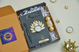 2024 Diwali Combo 1.0 (Classy hard cover diary   classy metal keychain   classic metal pen   Ferrero Rocher   Diya) - Black