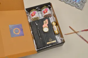 2024 Diwali Combo 4.0 (Diary with Pen   Classy Metal Keychain   Ferrero Rocher   Diya   Dryfruit Jar) - Black