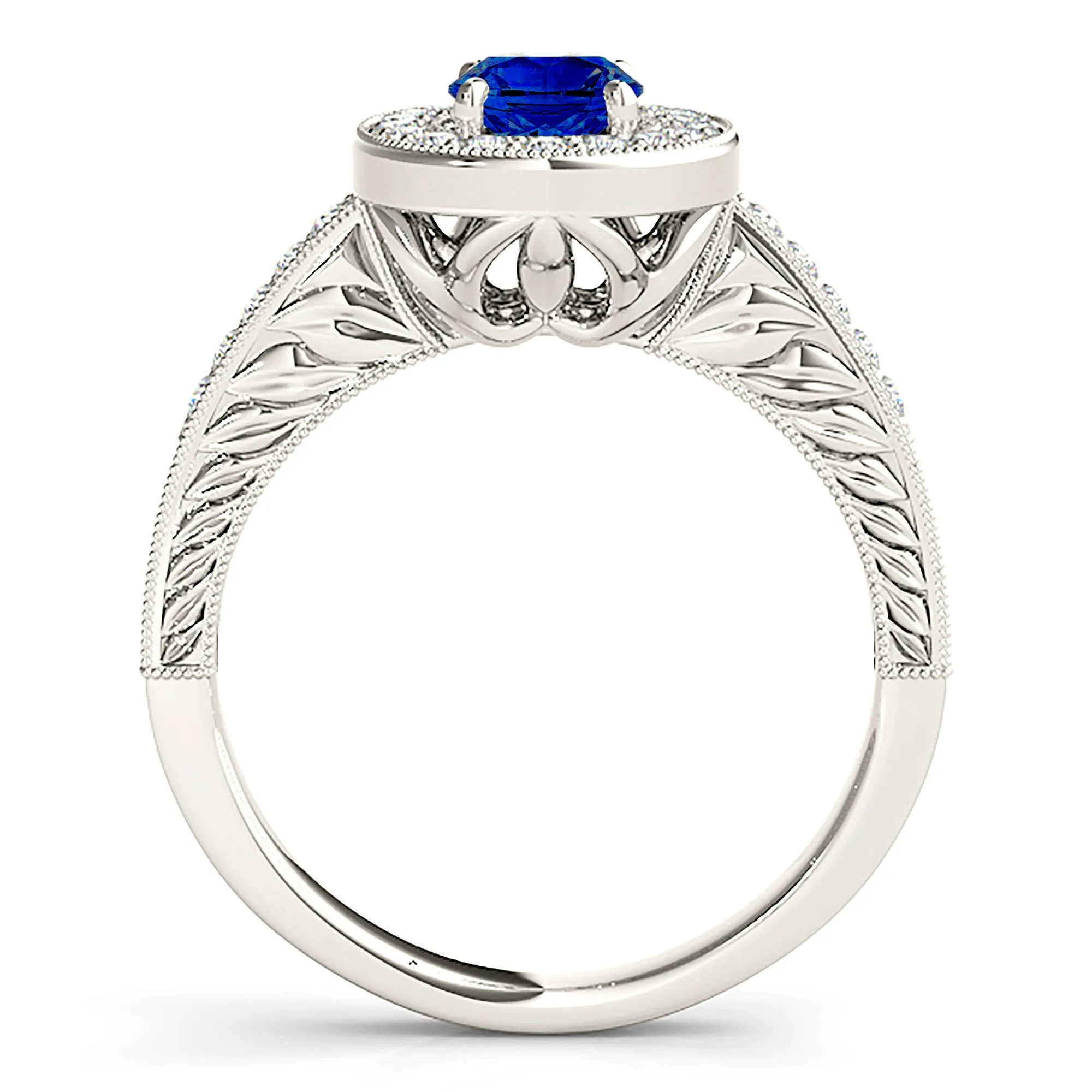 2.10 ct. Genuine Blue Oval Sapphire Ring Halo Style
