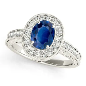 2.10 ct. Genuine Blue Oval Sapphire Ring Halo Style