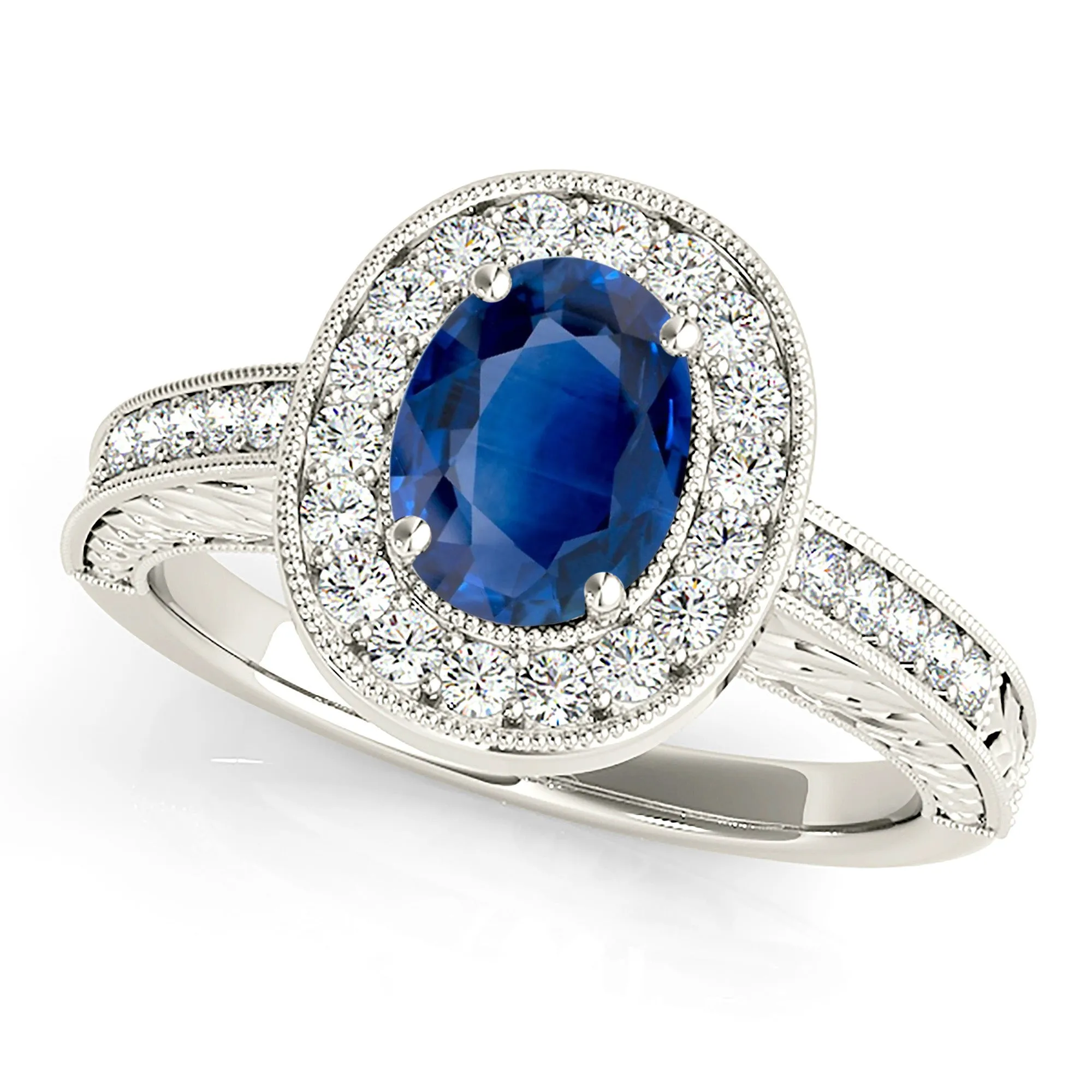 2.10 ct. Genuine Blue Oval Sapphire Ring Halo Style