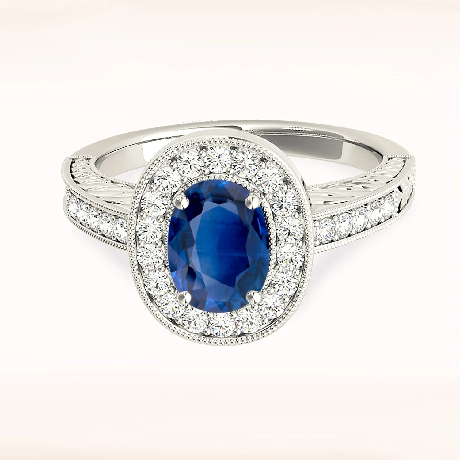 2.10 ct. Genuine Blue Oval Sapphire Ring Halo Style
