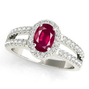 2.10  ct. Genuine Oval Ruby Ring With Halo And Diamond Split Shank