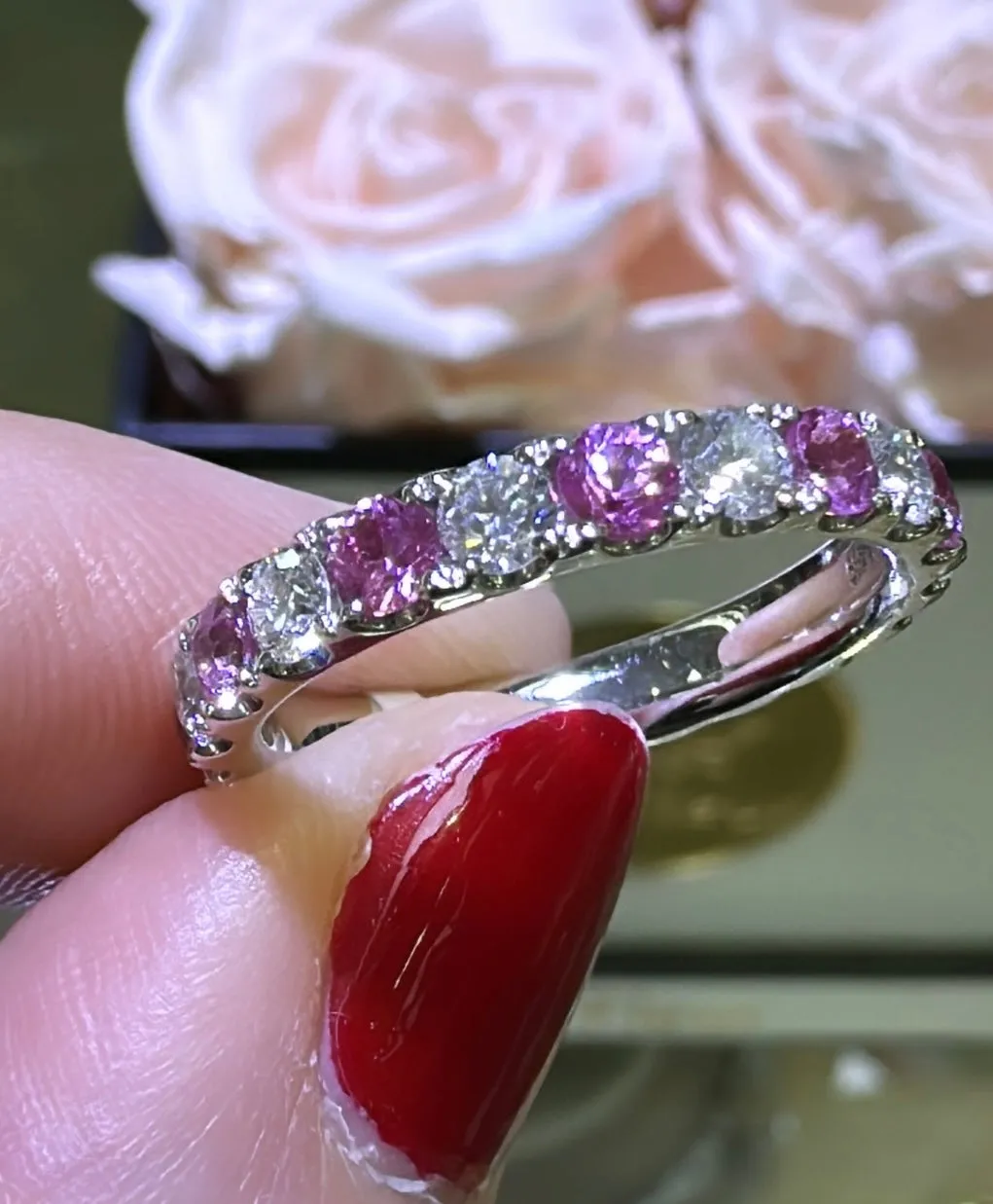 2.11carat Alternating Diamond And Pink Sapphire Band