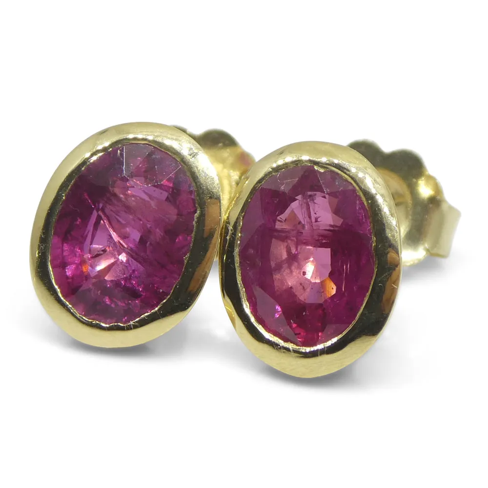 2.17ct Oval Red Ruby Stud Earrings set in 14k Yellow Gold