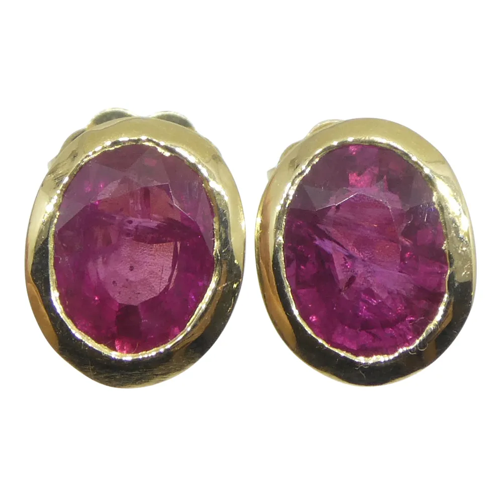 2.17ct Oval Red Ruby Stud Earrings set in 14k Yellow Gold