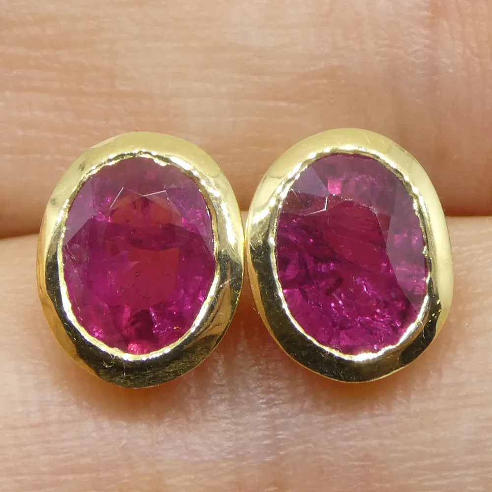2.17ct Oval Red Ruby Stud Earrings set in 14k Yellow Gold