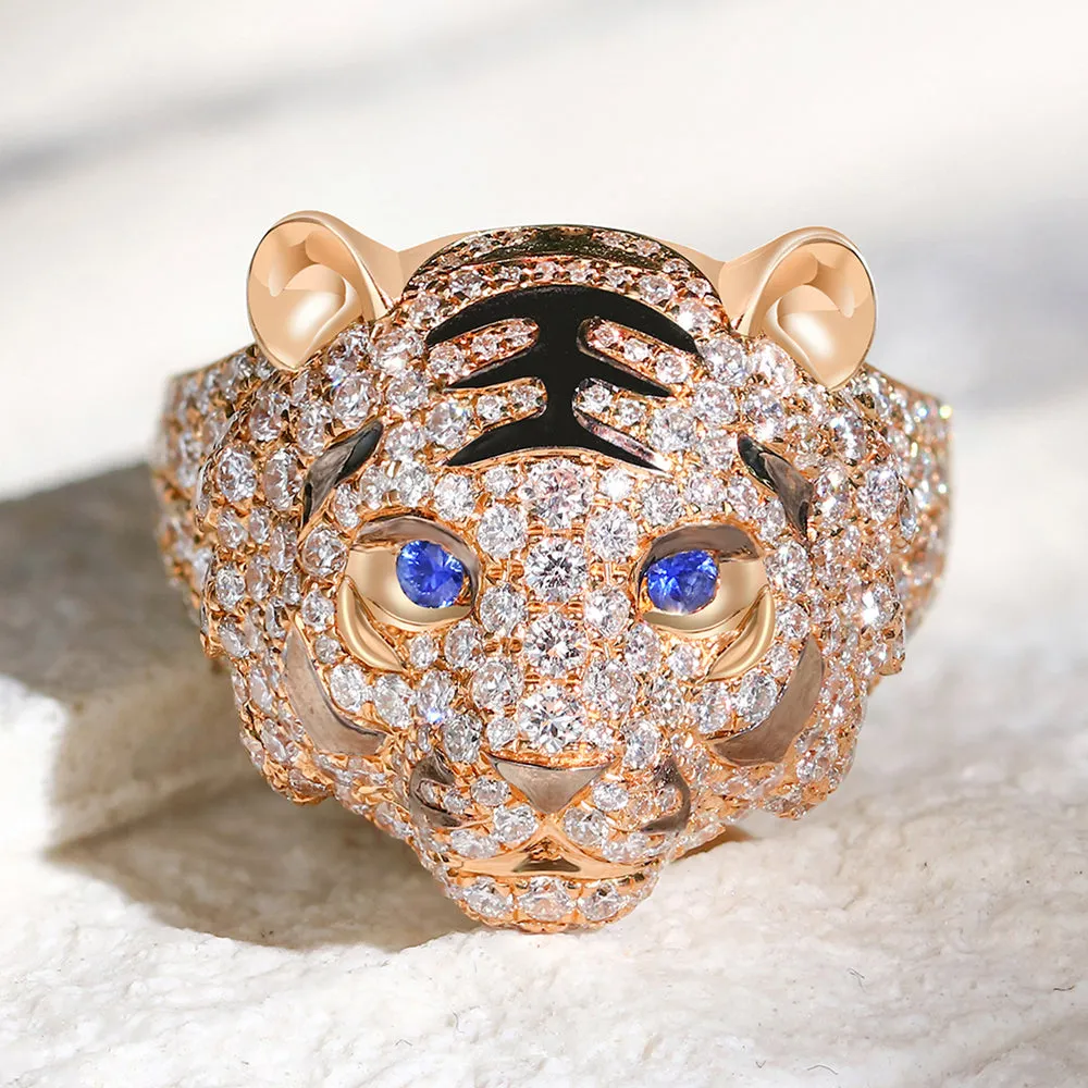 2.25CTW Diamond and Sapphire 3D Tiger Ring