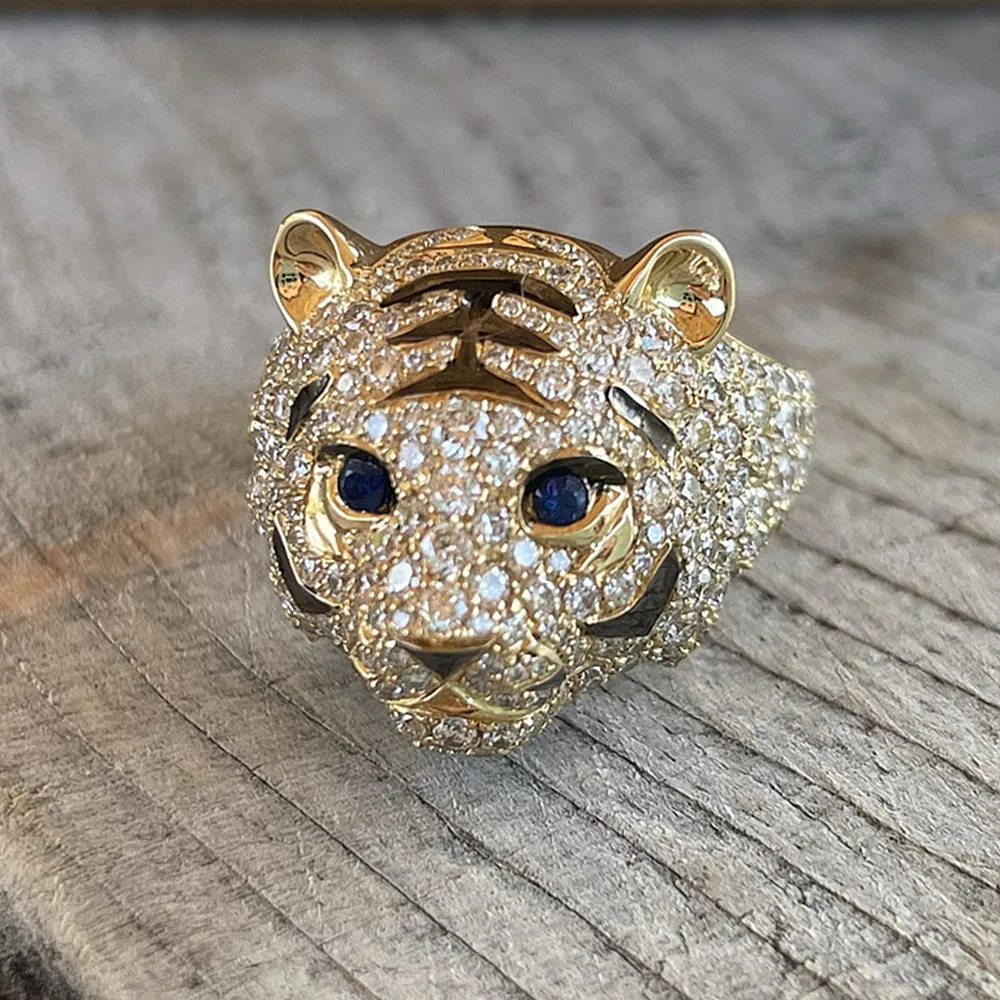 2.25CTW Diamond and Sapphire 3D Tiger Ring