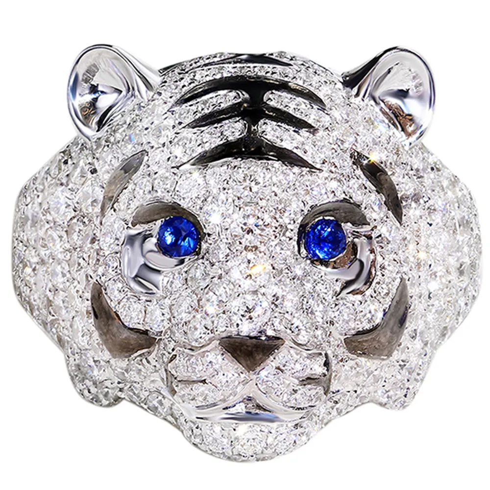 2.25CTW Diamond and Sapphire 3D Tiger Ring