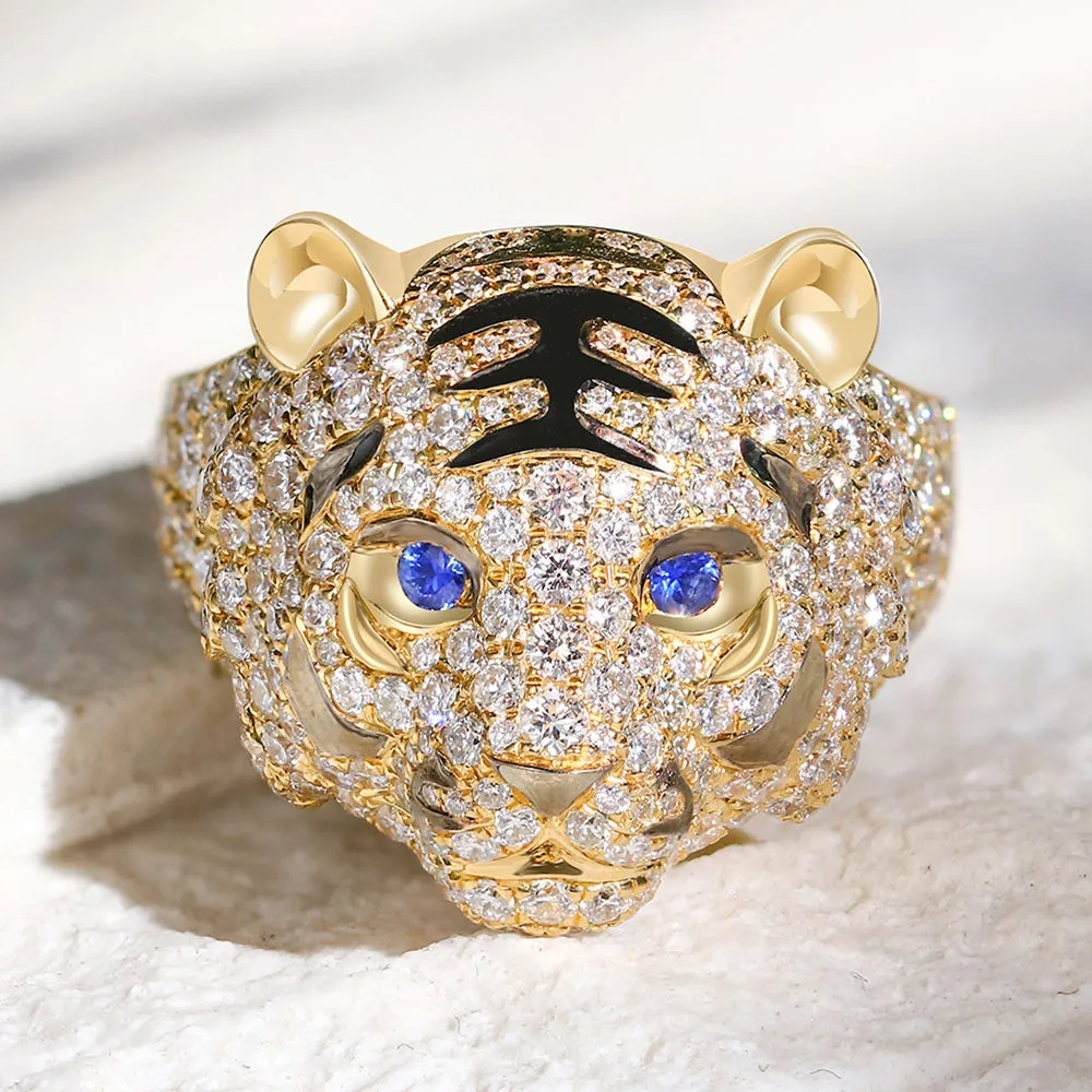 2.25CTW Diamond and Sapphire 3D Tiger Ring