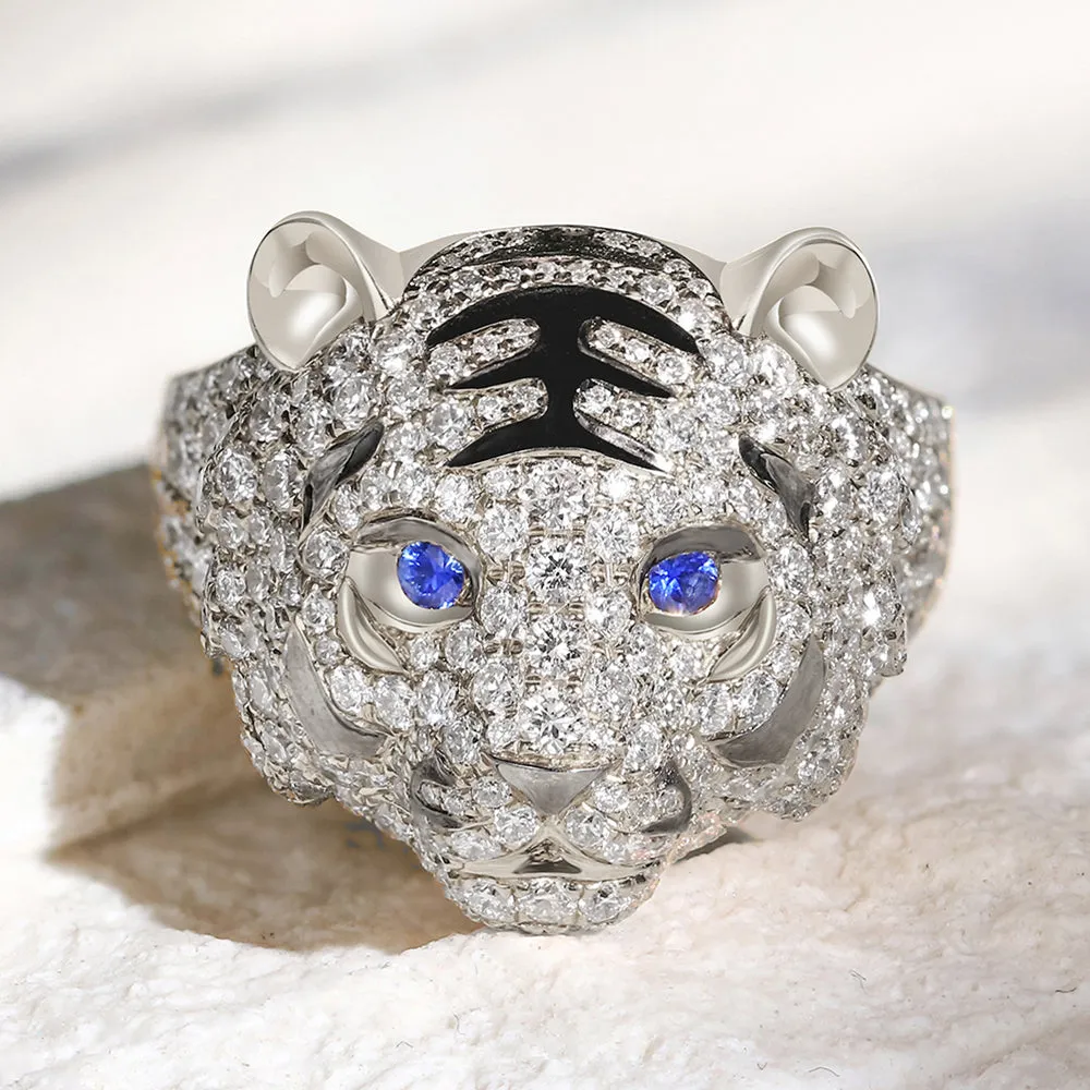 2.25CTW Diamond and Sapphire 3D Tiger Ring