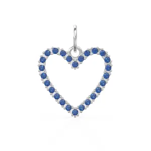 22.6mm 14K solid Yellow Gold Green Blue Sapphire Large LOVE Heart Charm Necklace Pendant