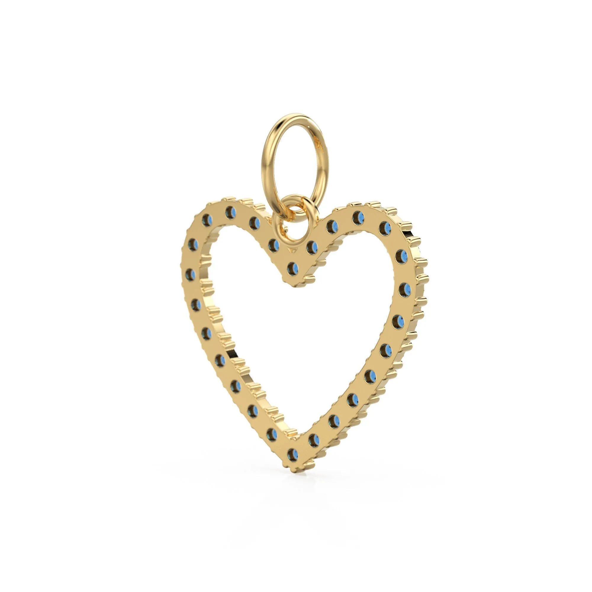 22.6mm 14K solid Yellow Gold Green Blue Sapphire Large LOVE Heart Charm Necklace Pendant