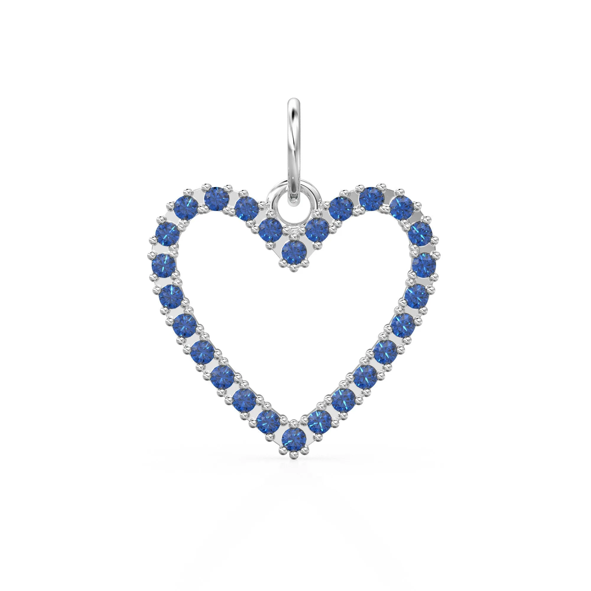 22.6mm 14K solid Yellow Gold Green Blue Sapphire Large LOVE Heart Charm Necklace Pendant