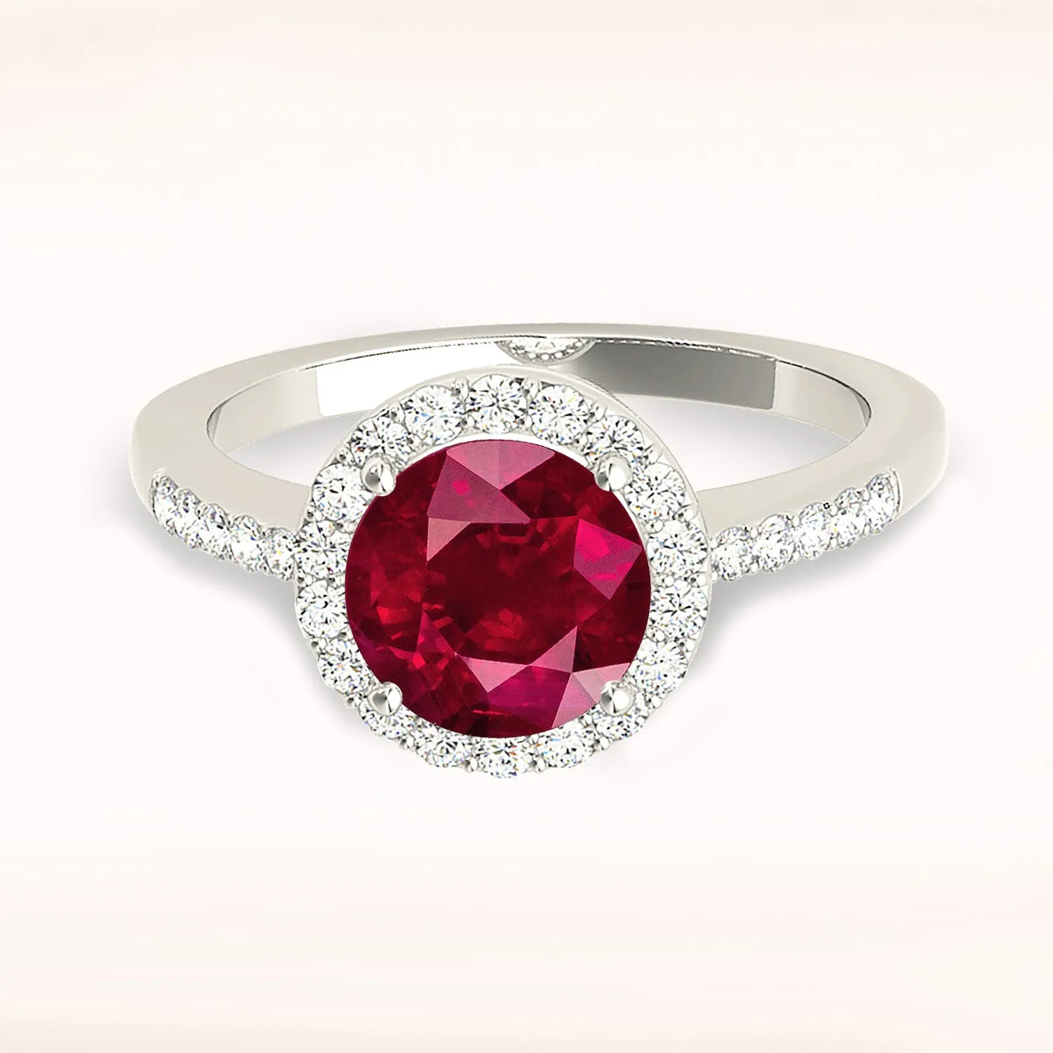 2.35 ct. Genuine Ruby Ring With Halo And Delicate Diamond Band