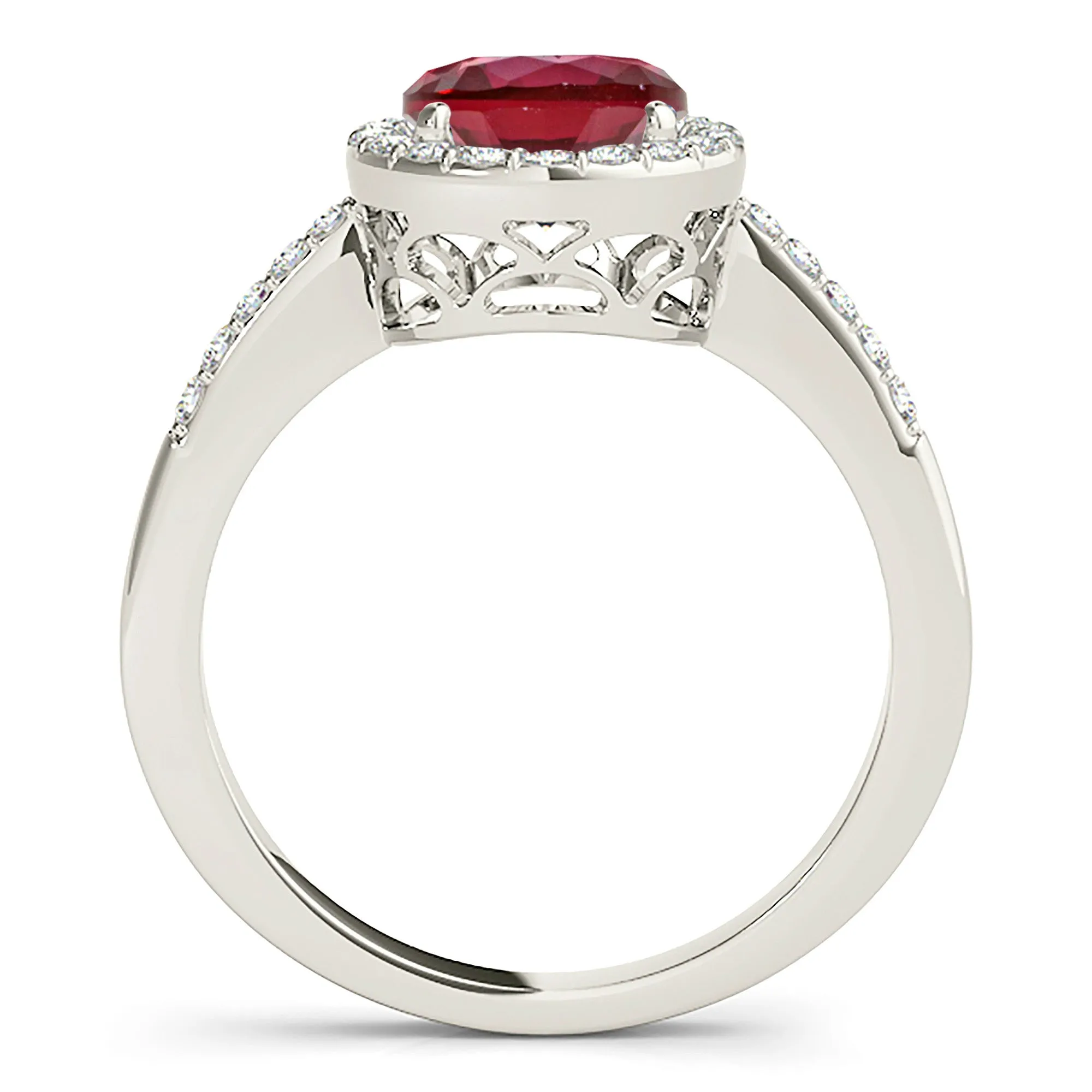 2.35 ct. Genuine Ruby Ring With Halo And Delicate Diamond Band