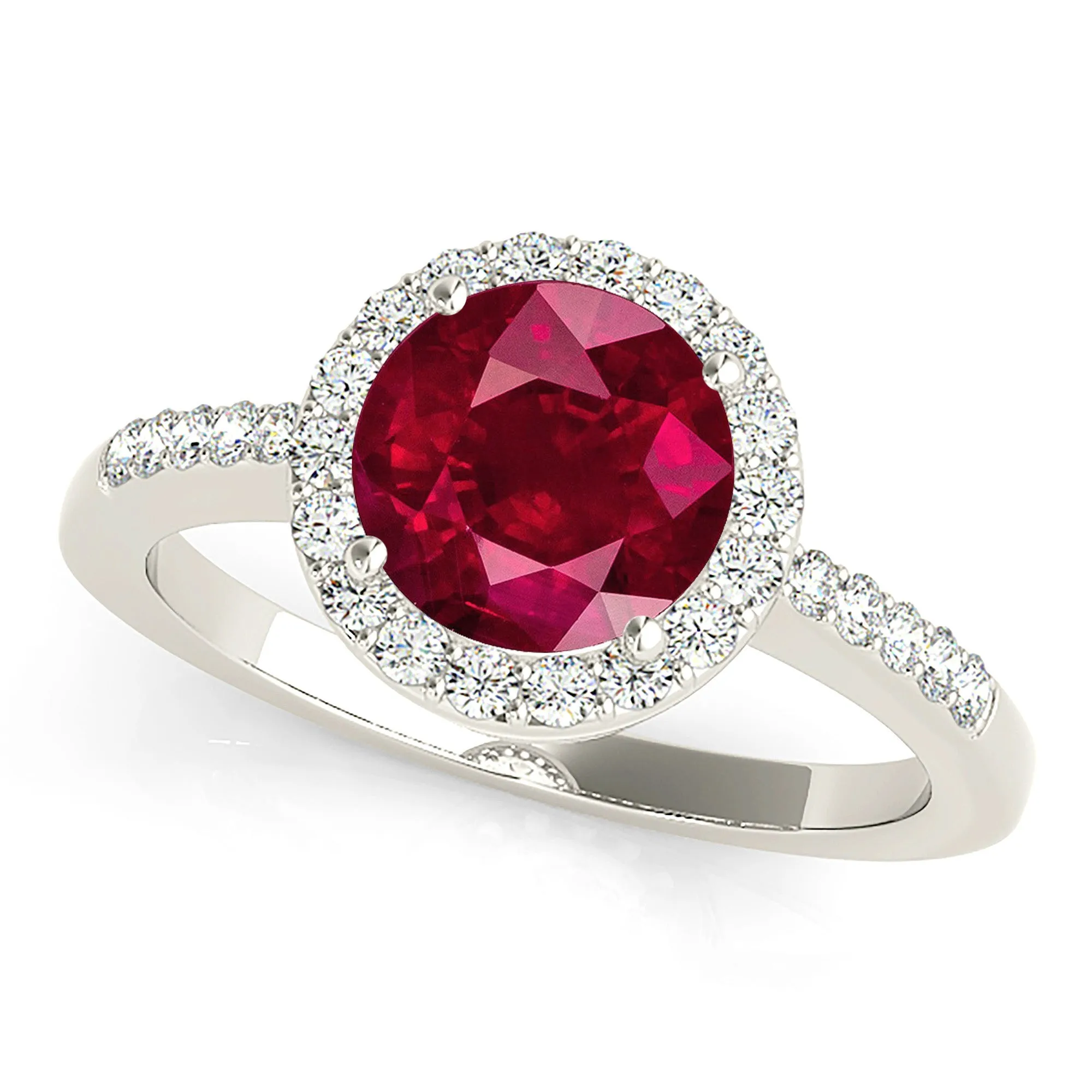 2.35 ct. Genuine Ruby Ring With Halo And Delicate Diamond Band