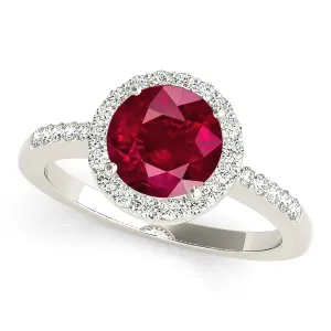 2.35 ct. Genuine Ruby Ring With Halo And Delicate Diamond Band