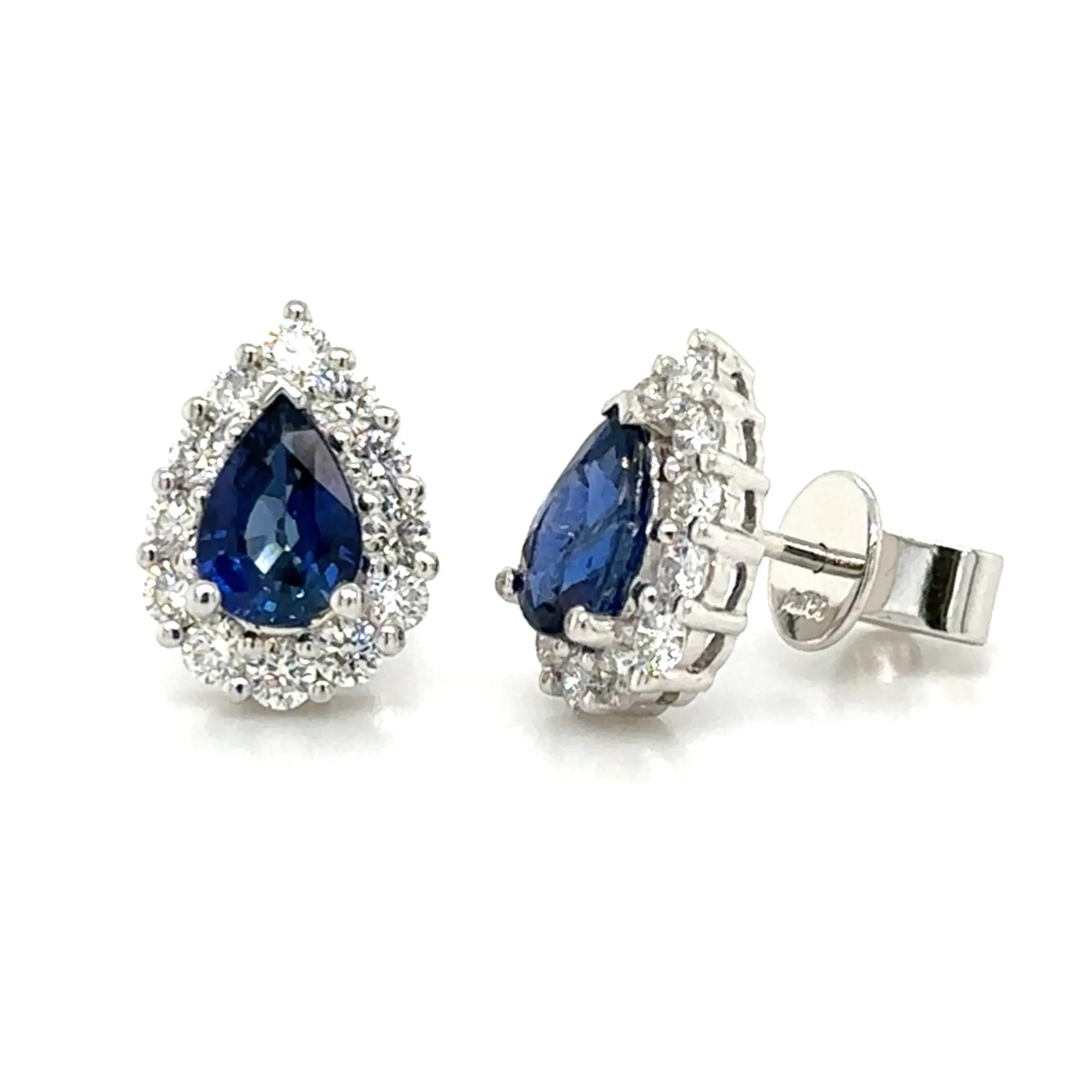 2.46ct tw Pear Shape Blue Sapphire Diamond Stud Earrings