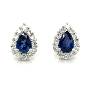 2.46ct tw Pear Shape Blue Sapphire Diamond Stud Earrings