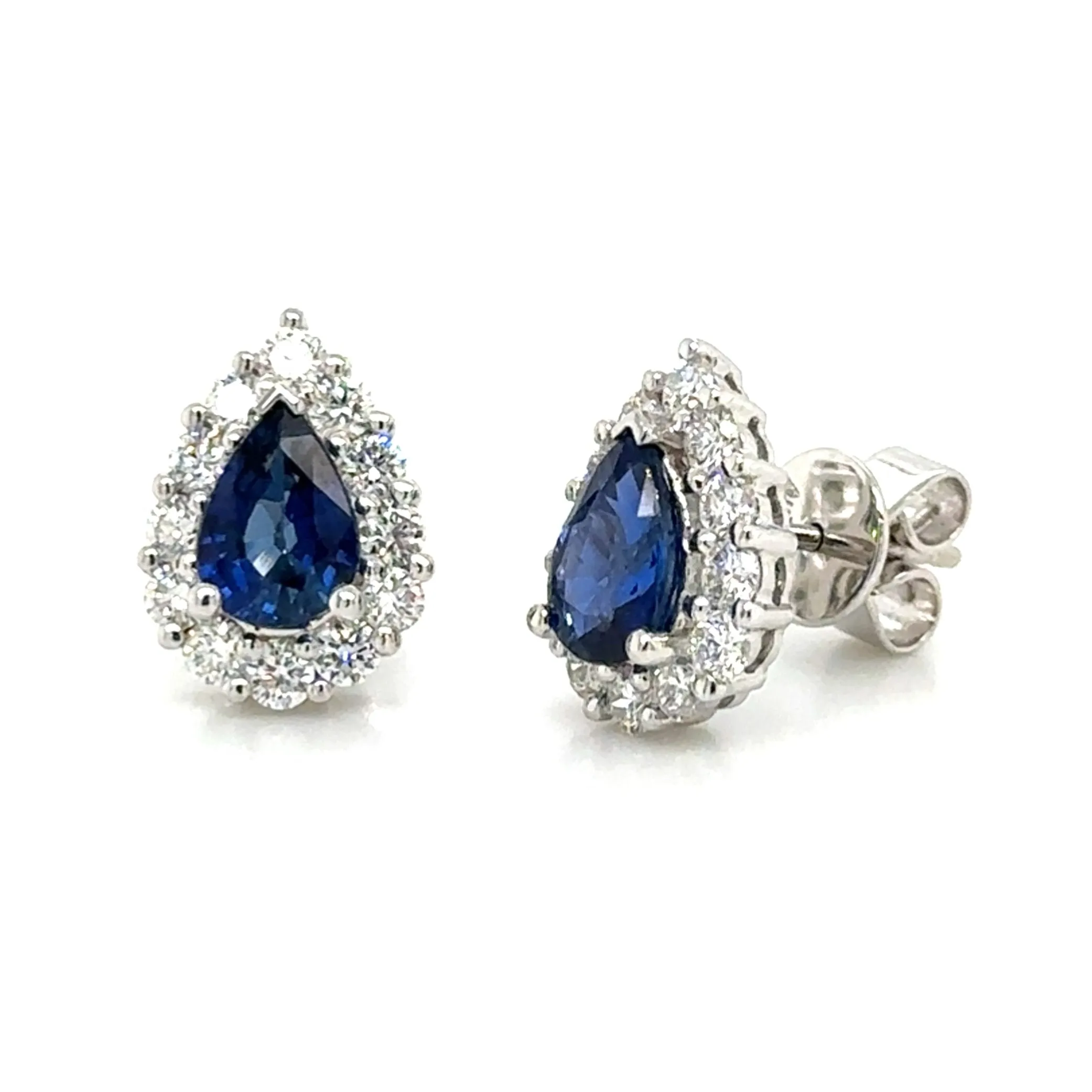 2.46ct tw Pear Shape Blue Sapphire Diamond Stud Earrings