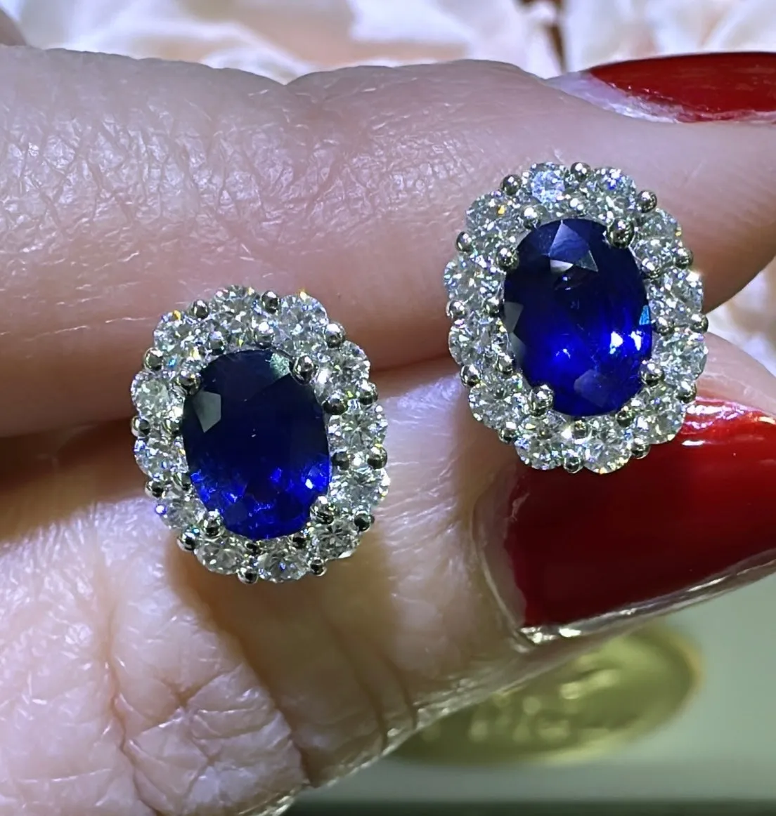 2.62carat Diamond and Blue Sapphire Stud Earrings
