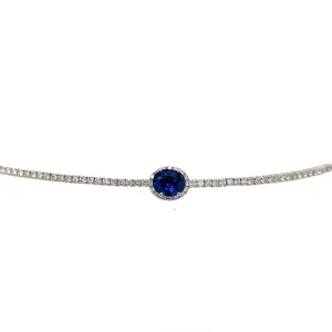 2.64carat Choker with Oval Cut Blue Sapphire Center Tennis Necklace