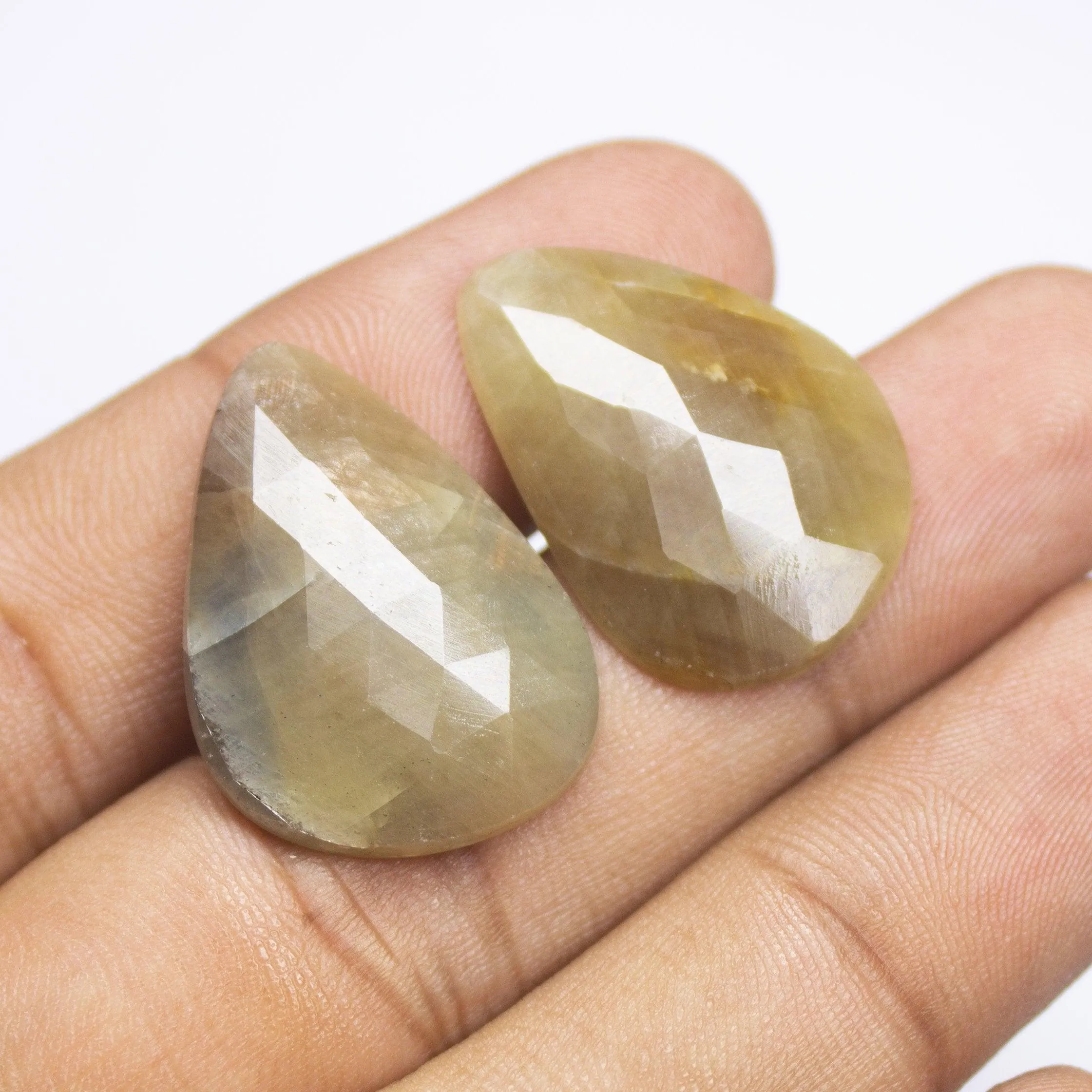 41 carats, 26x18x19mm, Natural Bi Yellow Sapphire Rose Cut Uneven Oval Matching Pair Gemstone
